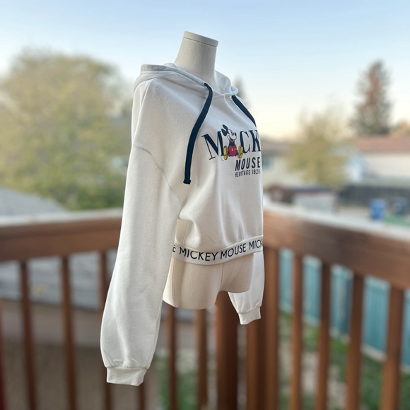 Disney White Mickey Mouse Fleeced Cropped Jacket Hoodie Sweatshirt Women Size M - Picture 4 of 12